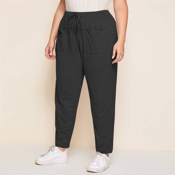 

Plus Knot Waist Pocket Front Pants, Dark grey