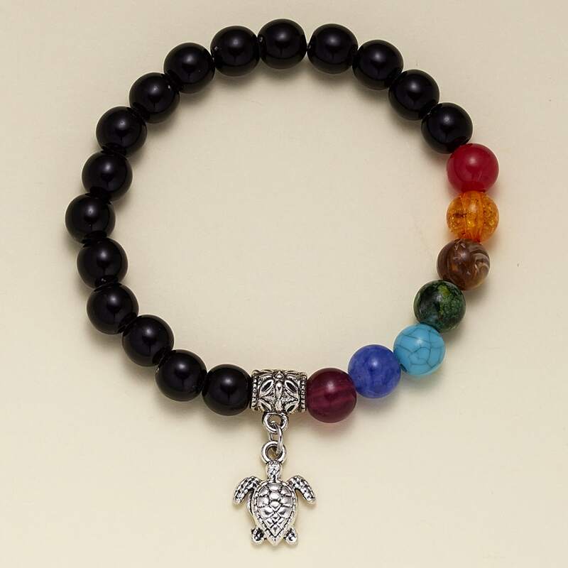 

1pc Tortoise Charm Beaded Bracelet, Multicolor