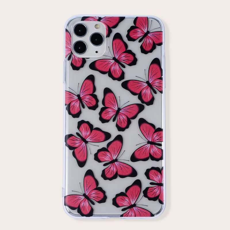 

Butterfly Print Clear iPhone Case, Hot pink