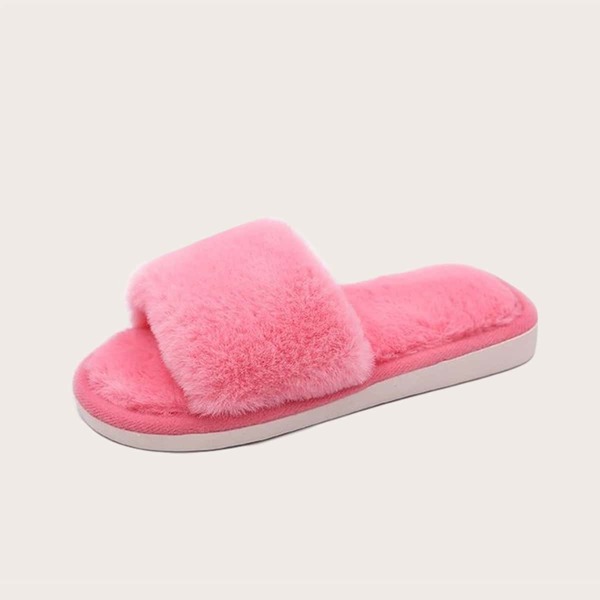 

Girls Minimalist Wide Fit Fluffy Slippers, Pink