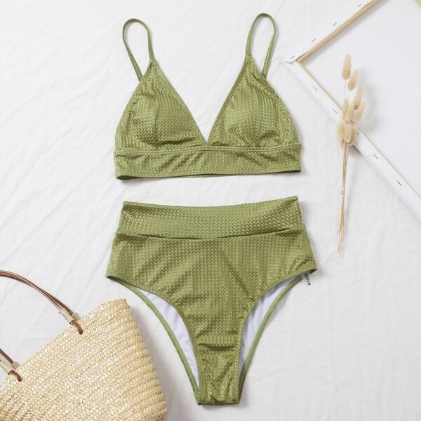 

Triangle High Waisted Bikini Swimsuit, Olive green