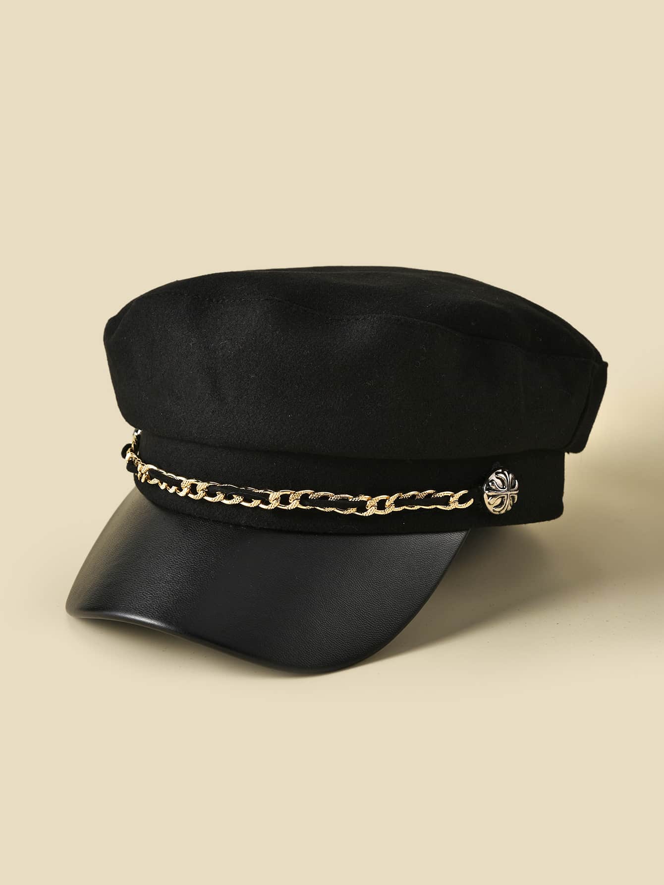 Chain Decor Baker Boy Cap - Black - View 1