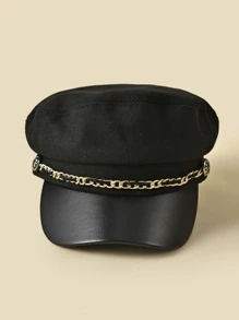 Chain Decor Baker Boy Cap - Black - View 2