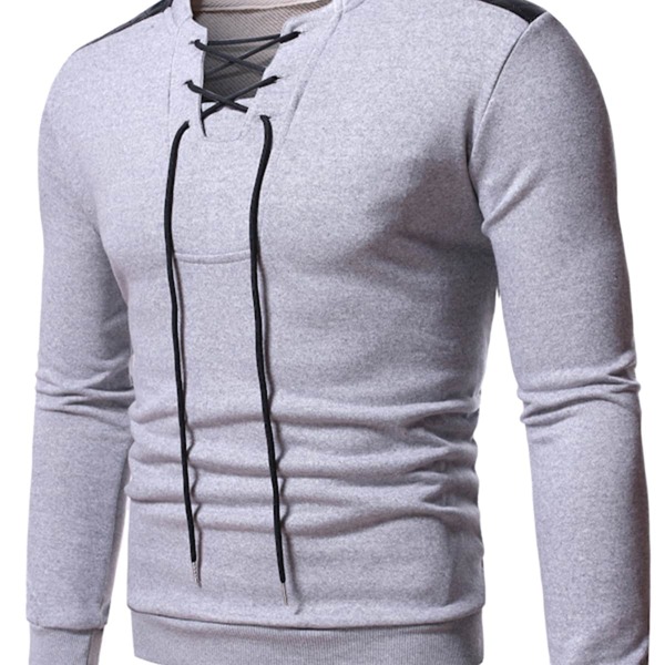 

Men Lace Up Front Colorblock Sweatshirt, Light grey
