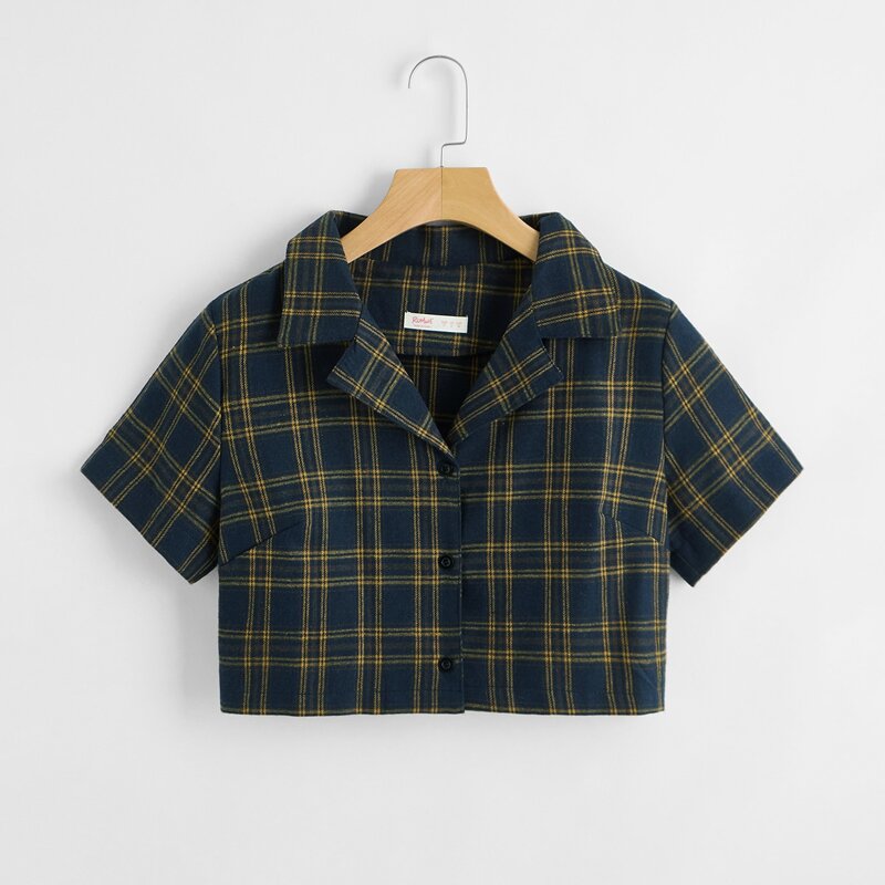 

Button Front Tartan Crop Shirt, Multicolor