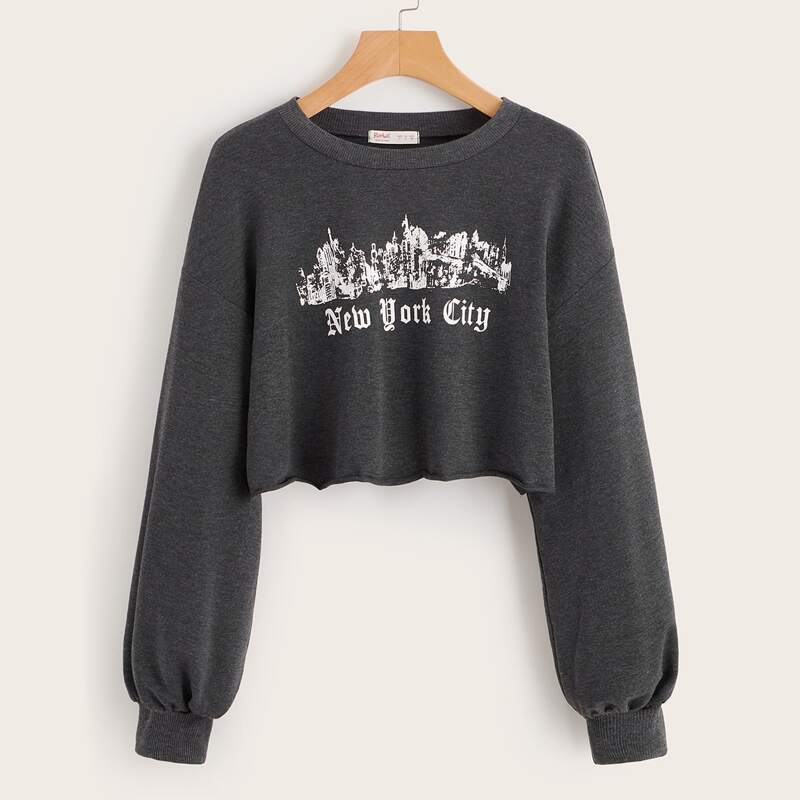 

Letter Graphic Crop Sweatshirt, Dark grey