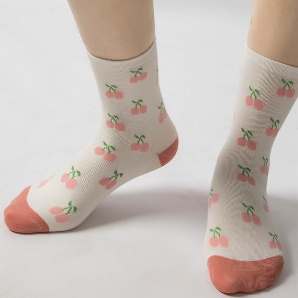 

Cherry Pattern Socks, Multicolor