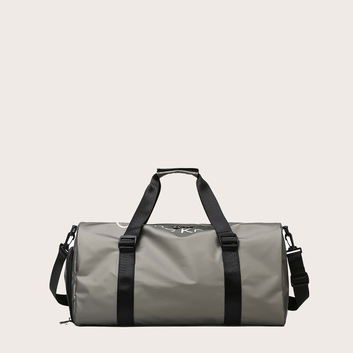 

Letter Graphic Barrel Bag, Gold