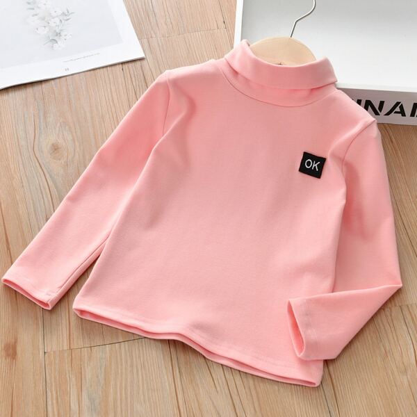 

Toddler Girls Letter Patched High Neck Tee, Baby pink