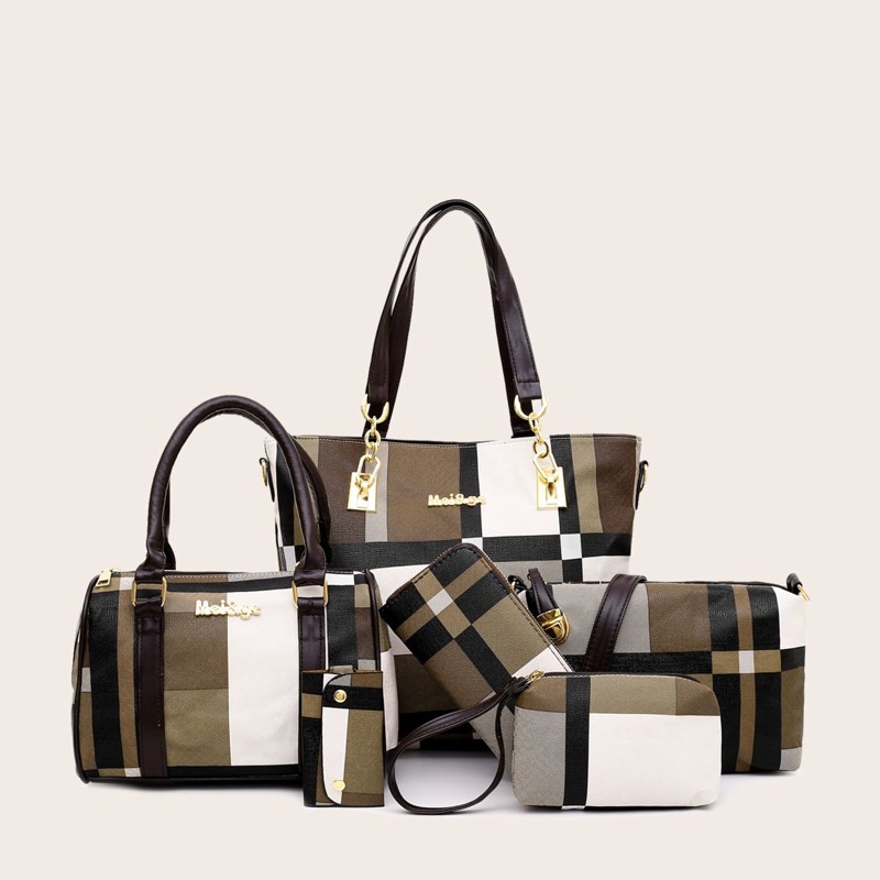 

6pcs Colorblock Tote Bag Set, Multicolor