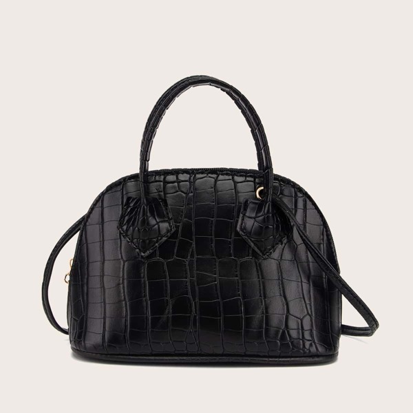 

Croc Embossed Saddle Bag, Black