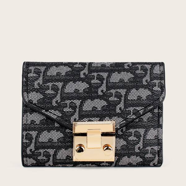 

Metal Lock Fold Over Purse, Black