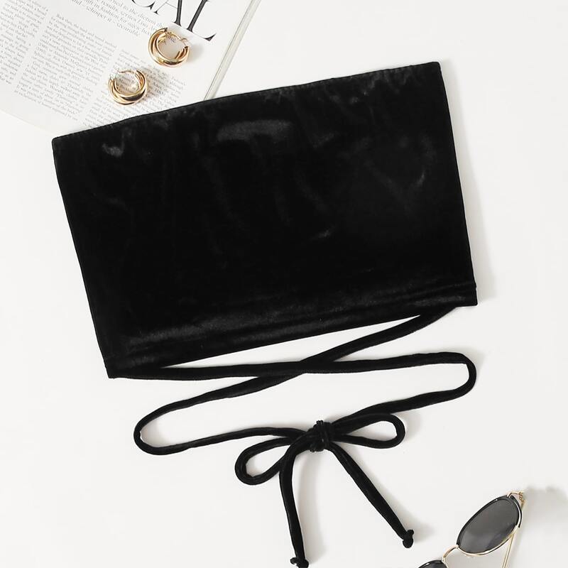 

Velvet Solid Tube Top, Black