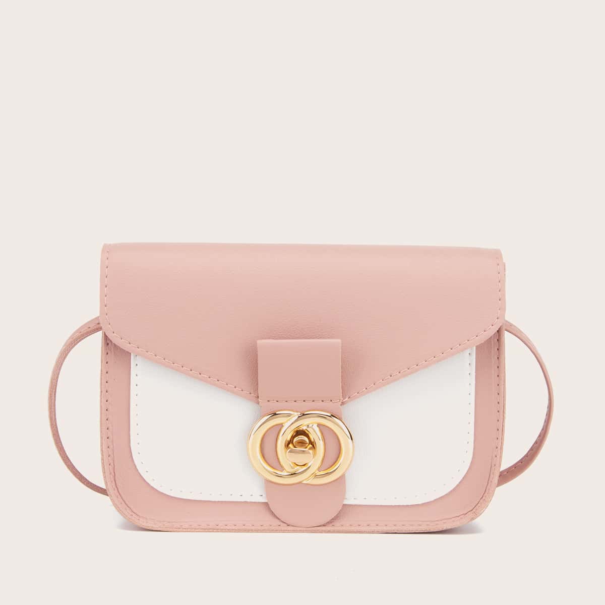 

Two Tone Twist Lock Crossbody Bag, Pink