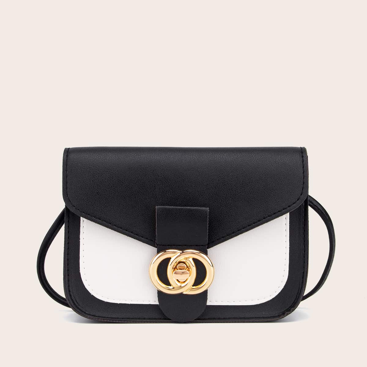 

Two Tone Twist Lock Crossbody Bag, Black