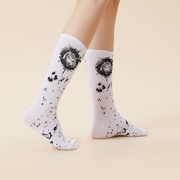 

Animal Head Pattern Socks, White