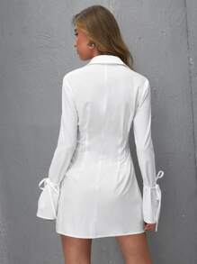SHEIN BAE Knot Cuff Flap Detail Shirt Dress - White - View 2