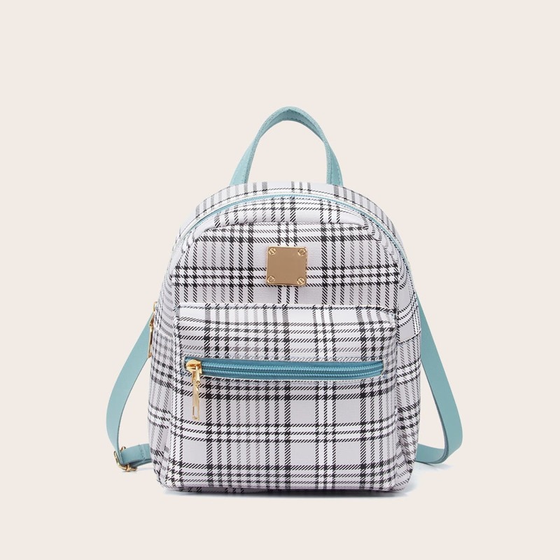 

Metal Decor Plaid Backpack, Blue