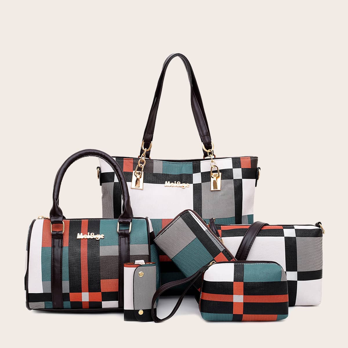 

6pcs Colorblock Tote Bag Set, Multicolor