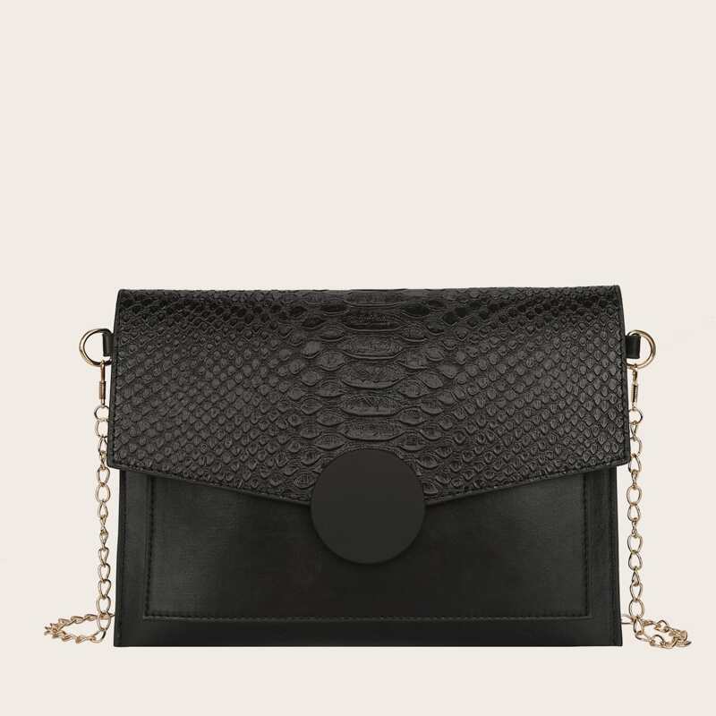 

Croc Embossed Flap Clutch Bag, Black
