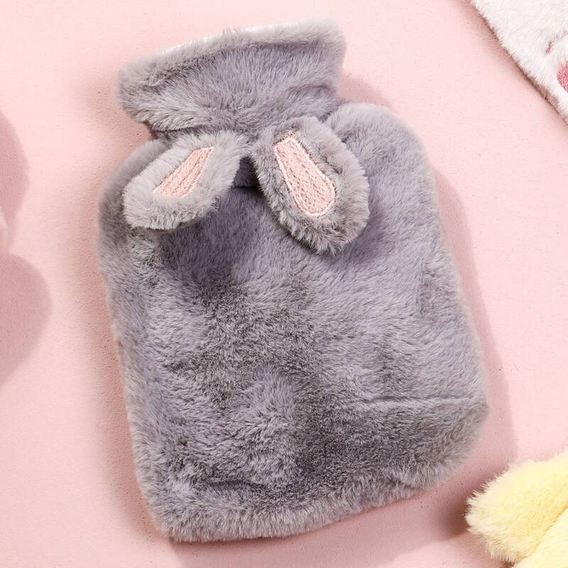 

Ear Detail Plush Hot Water Bag, Grey