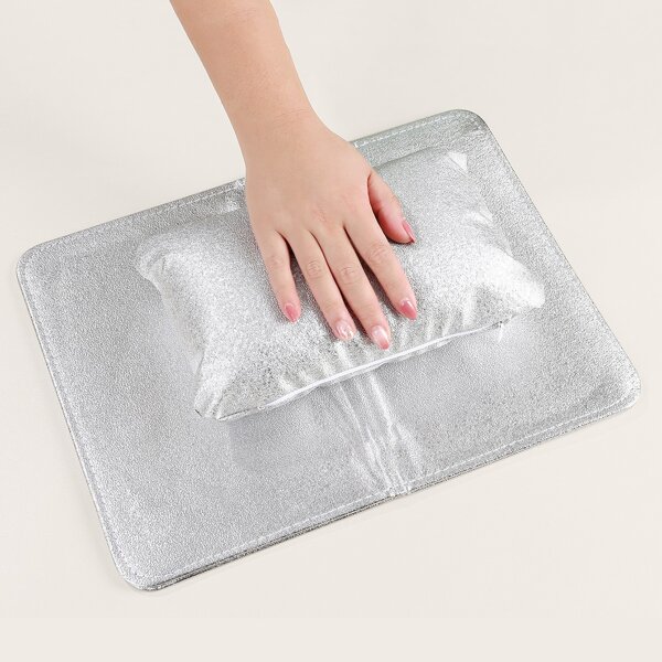 

1pc Foldable Nail Art Hand Pillow & 1pc Table Mat, Silver
