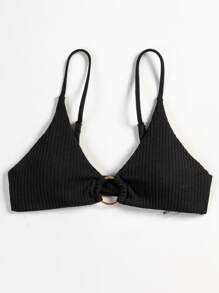 SHEIN Swim Top bikini con aro de canalé - Negro - Ver 3