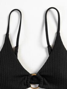 SHEIN Swim Top bikini con aro de canalé - Negro - Ver 5