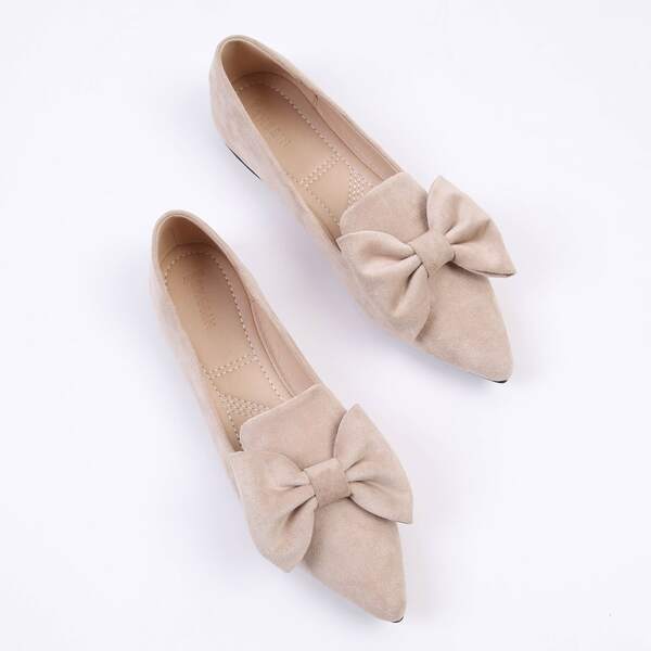 

Bow Decor Minimalist Loafers, Apricot