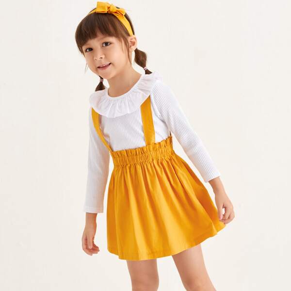 

Toddler Girls Rib-knit Ruffle Neck Tee & Frill Skirt, Multicolor