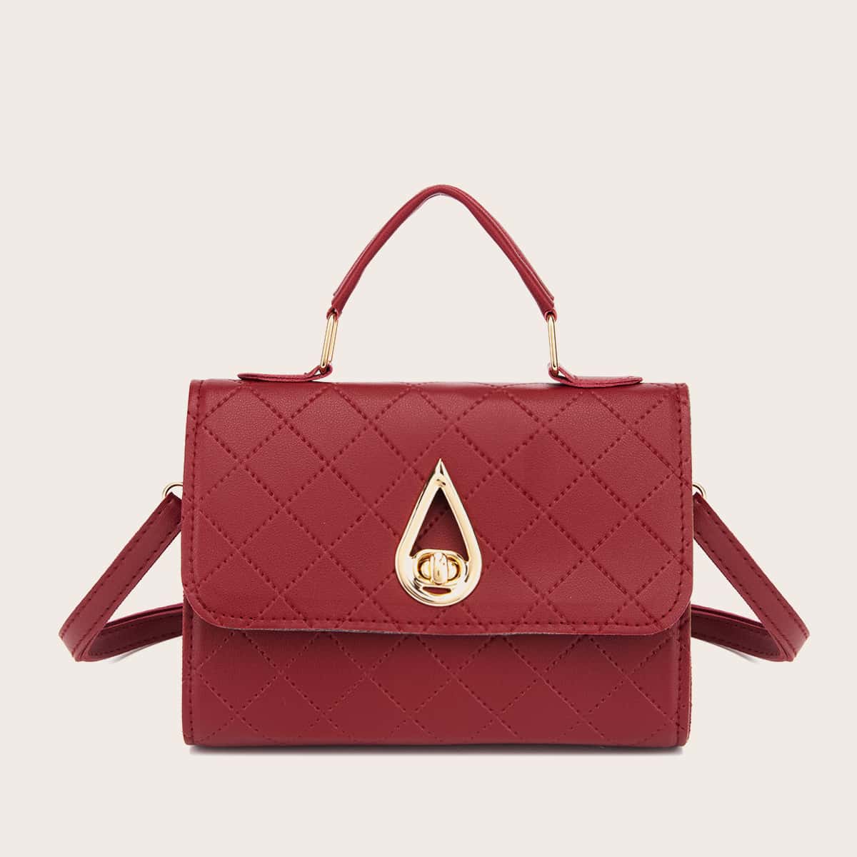 

Quilted Flap Satchel Bag, Red