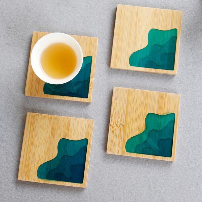 

1pc Wooden Square Coaster, Apricot