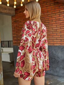 Eilly Bazar 低胸領腰帶蛇皮紋連身短褲 - 彩色 - 查看 2