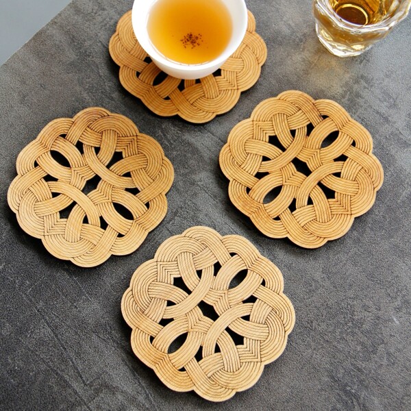 

1pc Wooden Hollow Coaster, Apricot