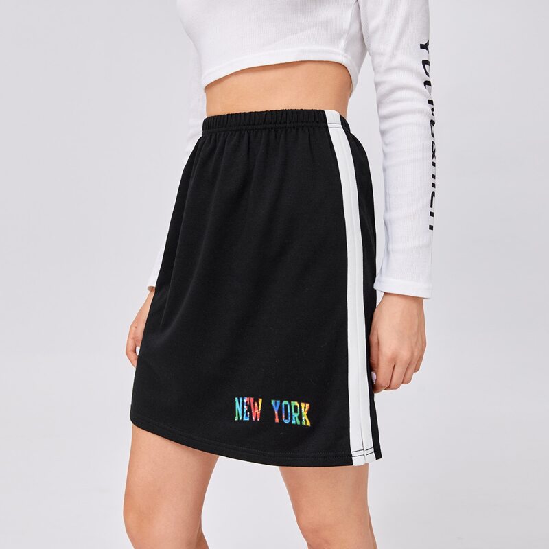 

Letter Graphic Tape Side Skirt, Black