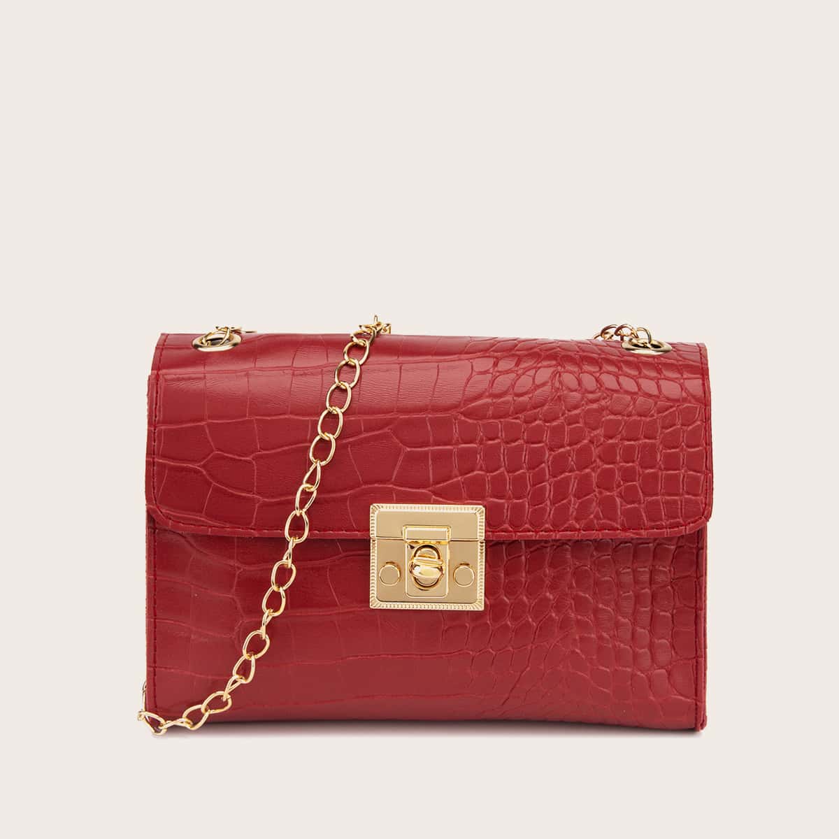 

Croc Embossed Chain Crossbody Bag, Red