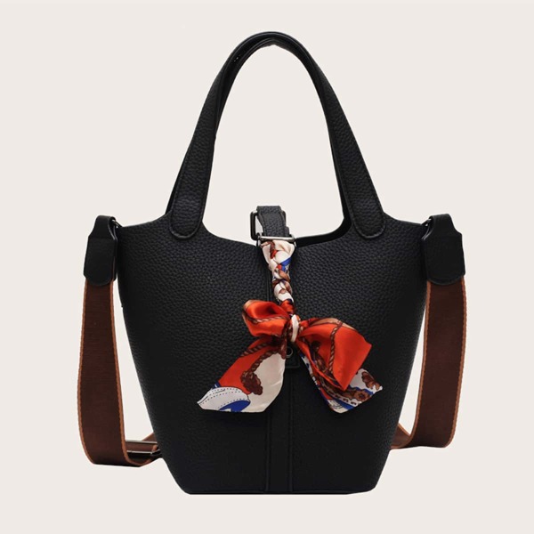 

Twilly Scarf Decor Bucket Bag, Black