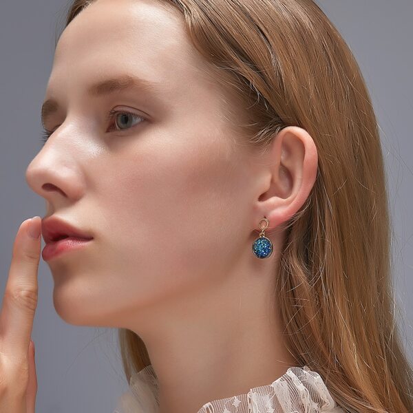 

1pair Rhinestone Detail Round Drop Earrings, Gold
