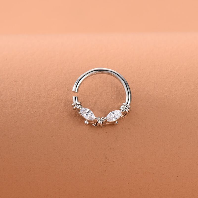 

1pc Dual-purpose Rhinestone Detail Nose Ring, Silver