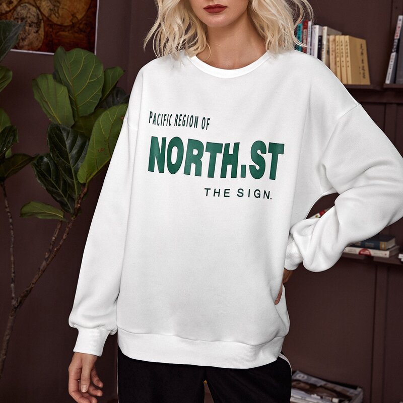 

Slogan Graphic Drop Shoulder Pullover, White