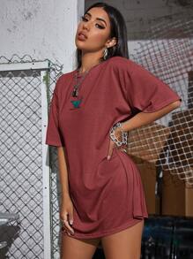 SHEIN Unity Áo thun Thú vật Giải trí - Gỗ đỏ - Xem 5