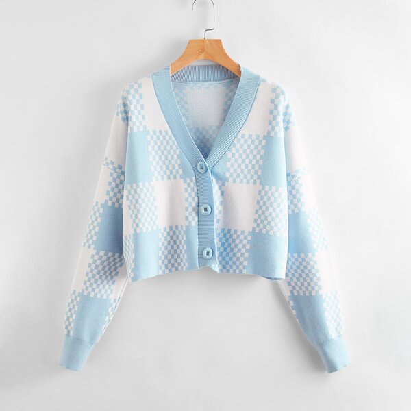 

Plaid Pattern Button Front Drop Shoulder Cardigan, Multicolor