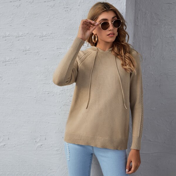 

Raglan Sleeve Drawstring Hooded Sweater, Khaki