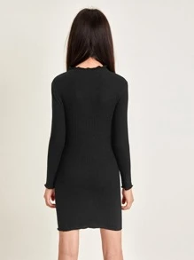 SHEIN 中小學生女孩萵苣邊紋編織修身裙