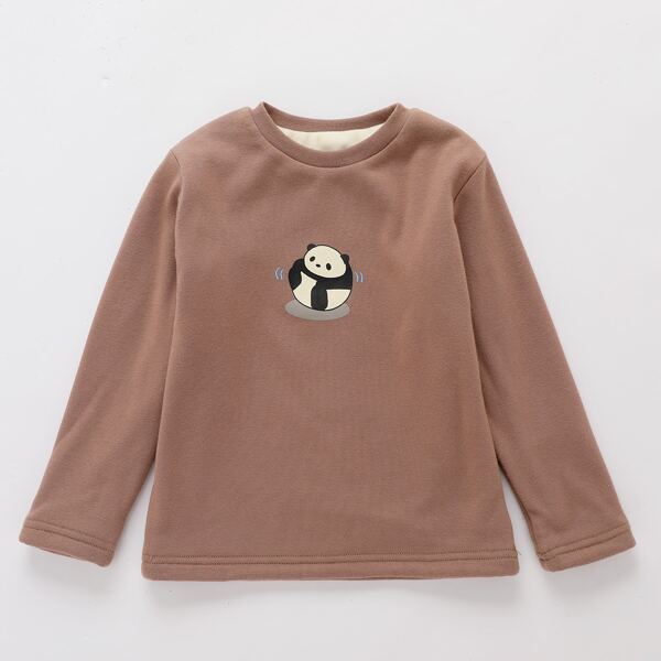 

Toddler Girls Chinese Panda Print Tee, Mocha brown