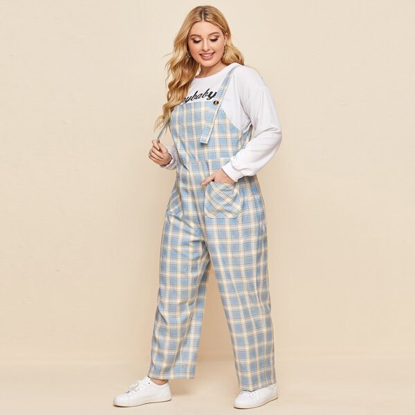 

Plus Tartan Dual Pocket Overall Jumpsuit, Multicolor