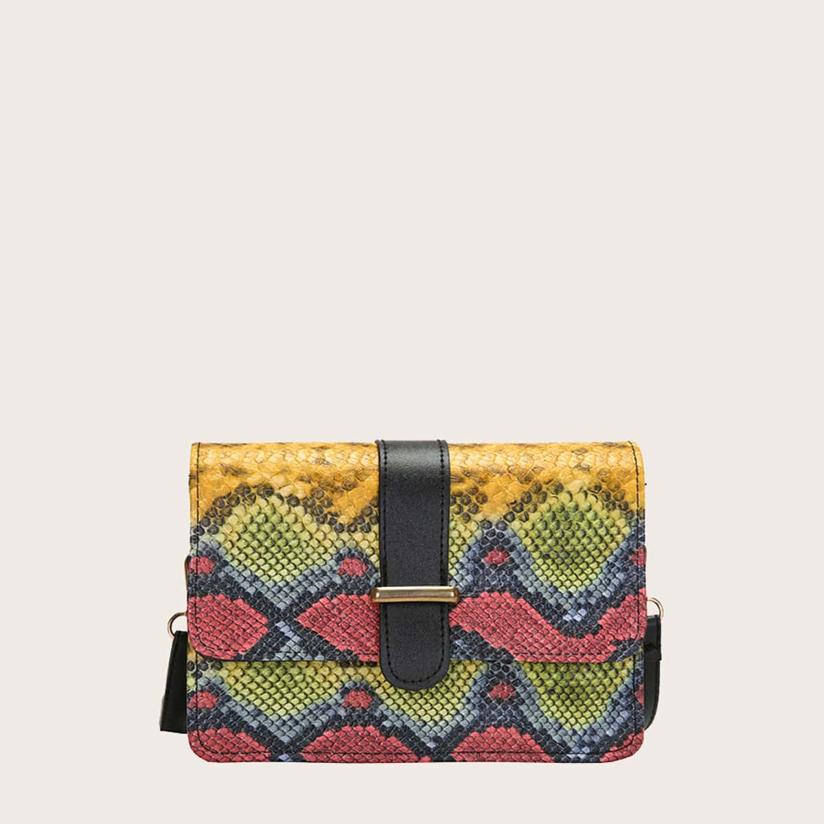 

Snakeskin Print Flap Crossbody Bag, Yellow