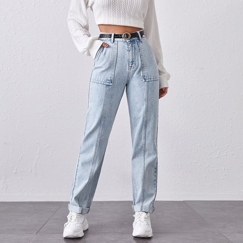 

Light Wash Paneled Jeans Without Belt