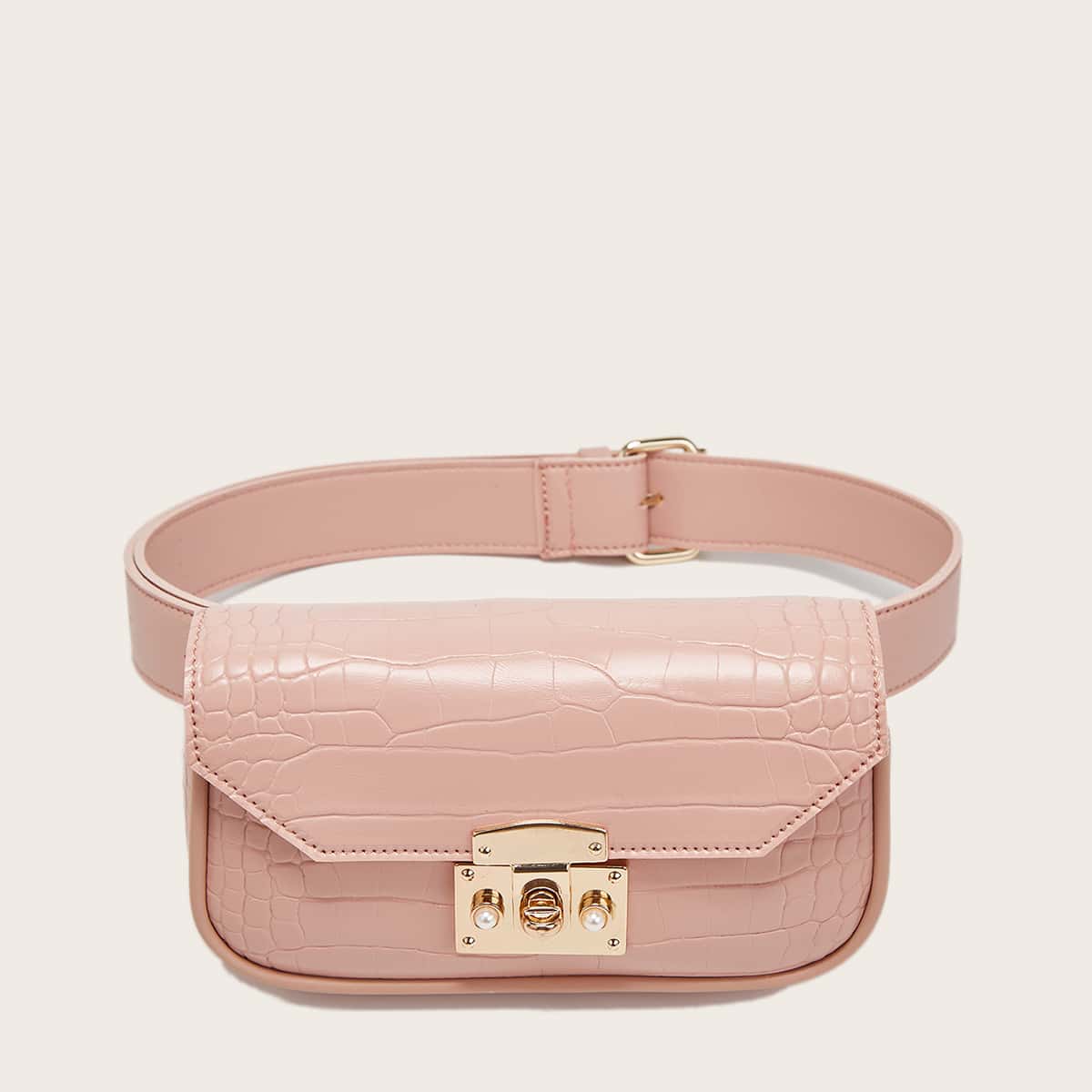 

Croc Embossed Belt Bag, Pink