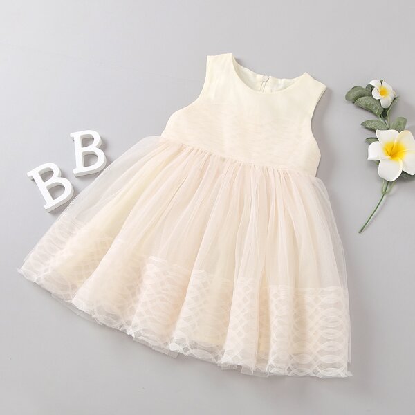 

Toddler Girls Tie Back Zipper Tutu Dress, Beige